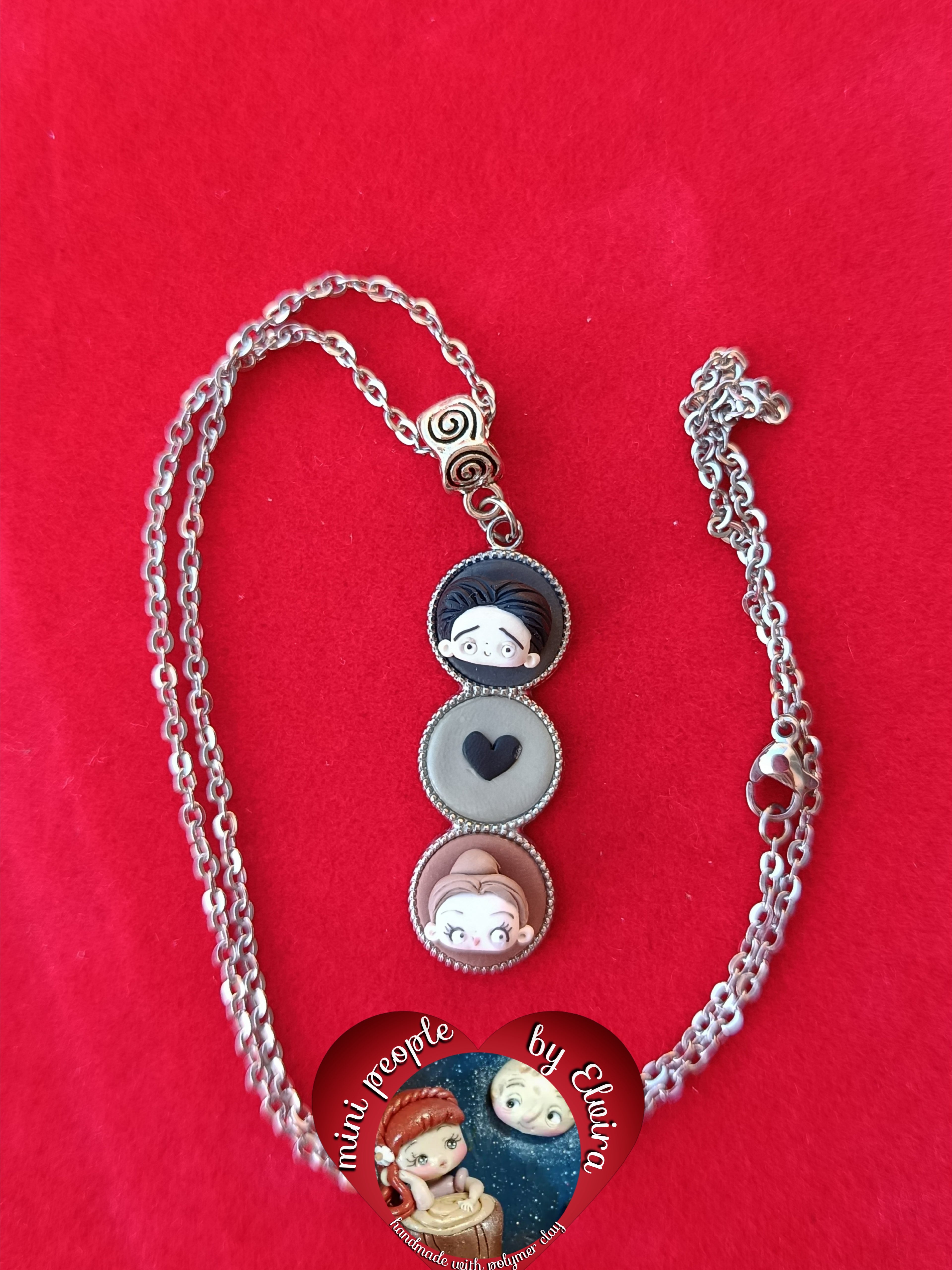 Collana Victoria e Victor, Corpse Bride Tim Burton fanart dark creepy, Polymer clay, fimo