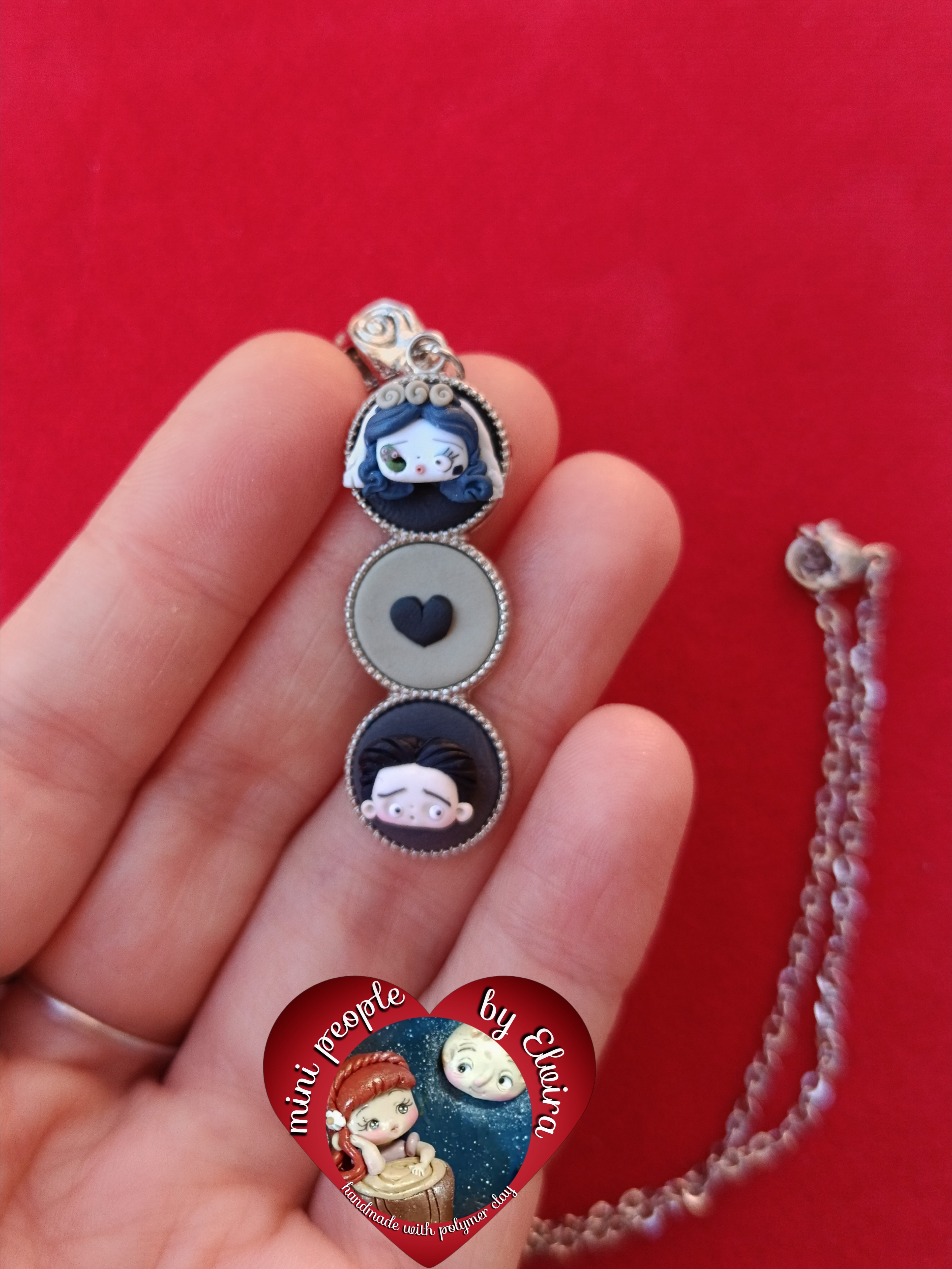 Collana Emily Corpse Bride Tim Burton fanart dark creepy, Polymer clay, fimo