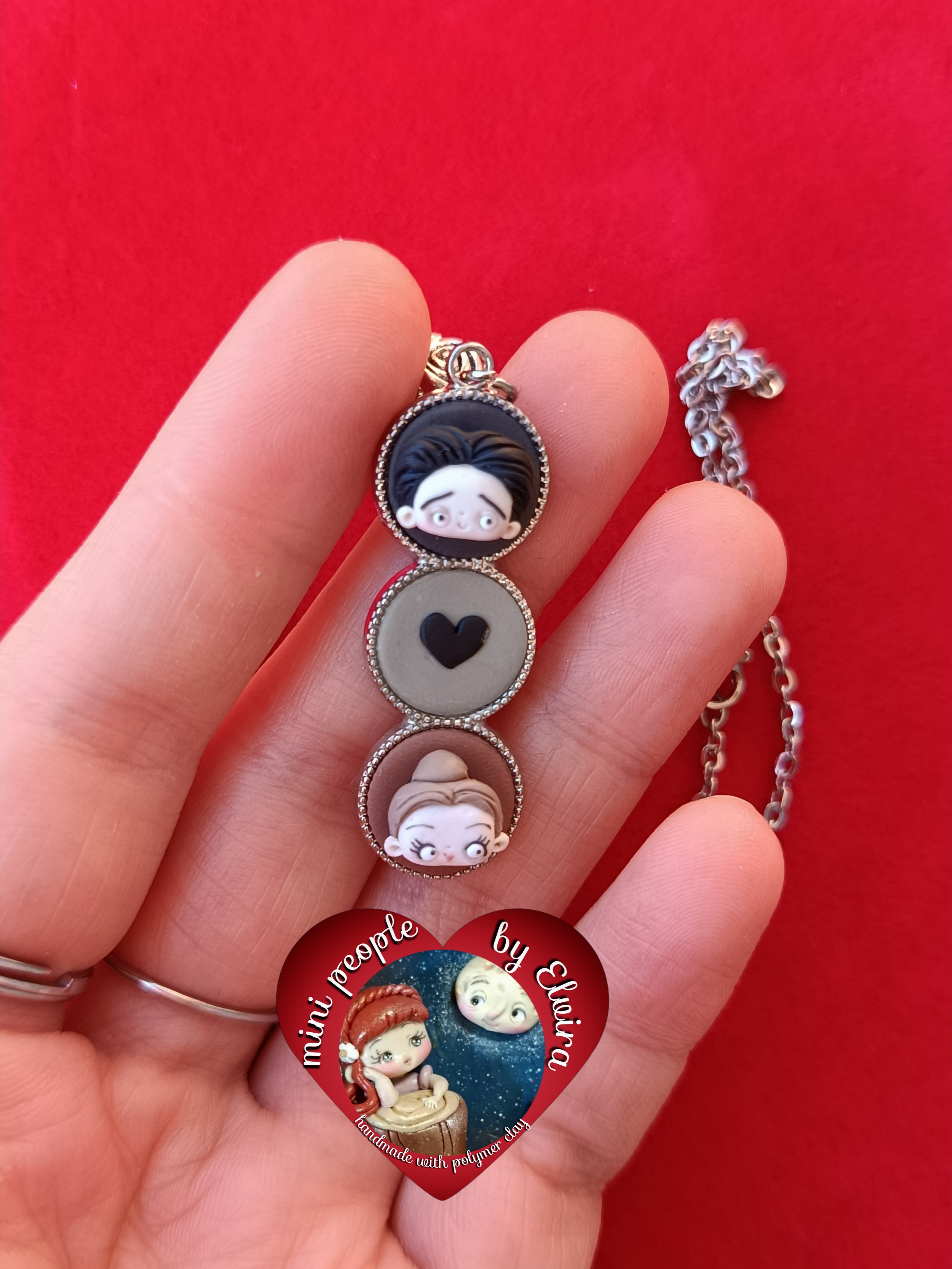 Collana Victoria e Victor, Corpse Bride Tim Burton fanart dark creepy, Polymer clay, fimo