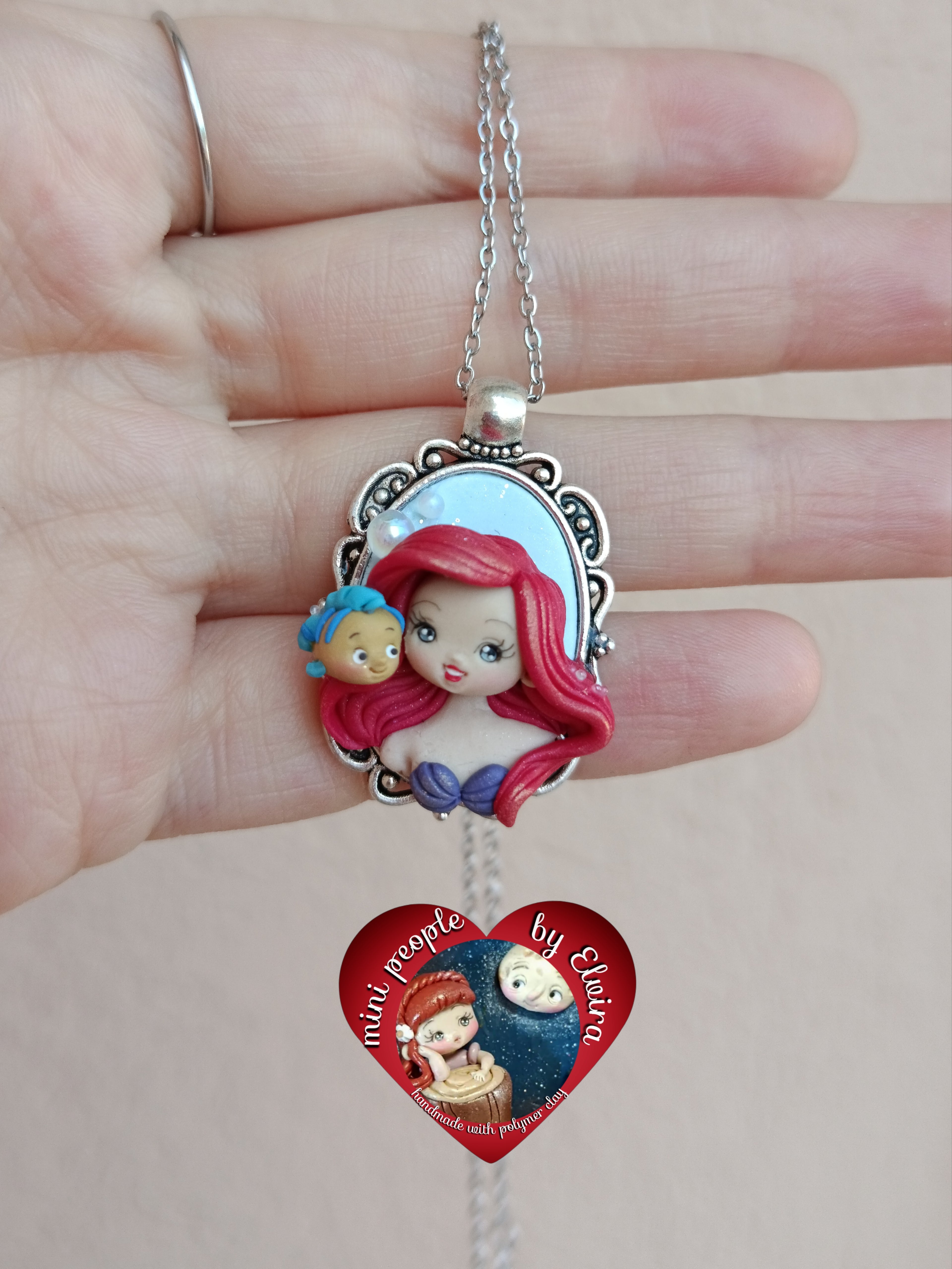 Collana cameo Ariel e flounder