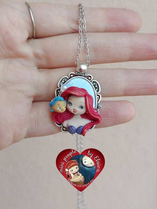 Collana cameo Ariel e flounder